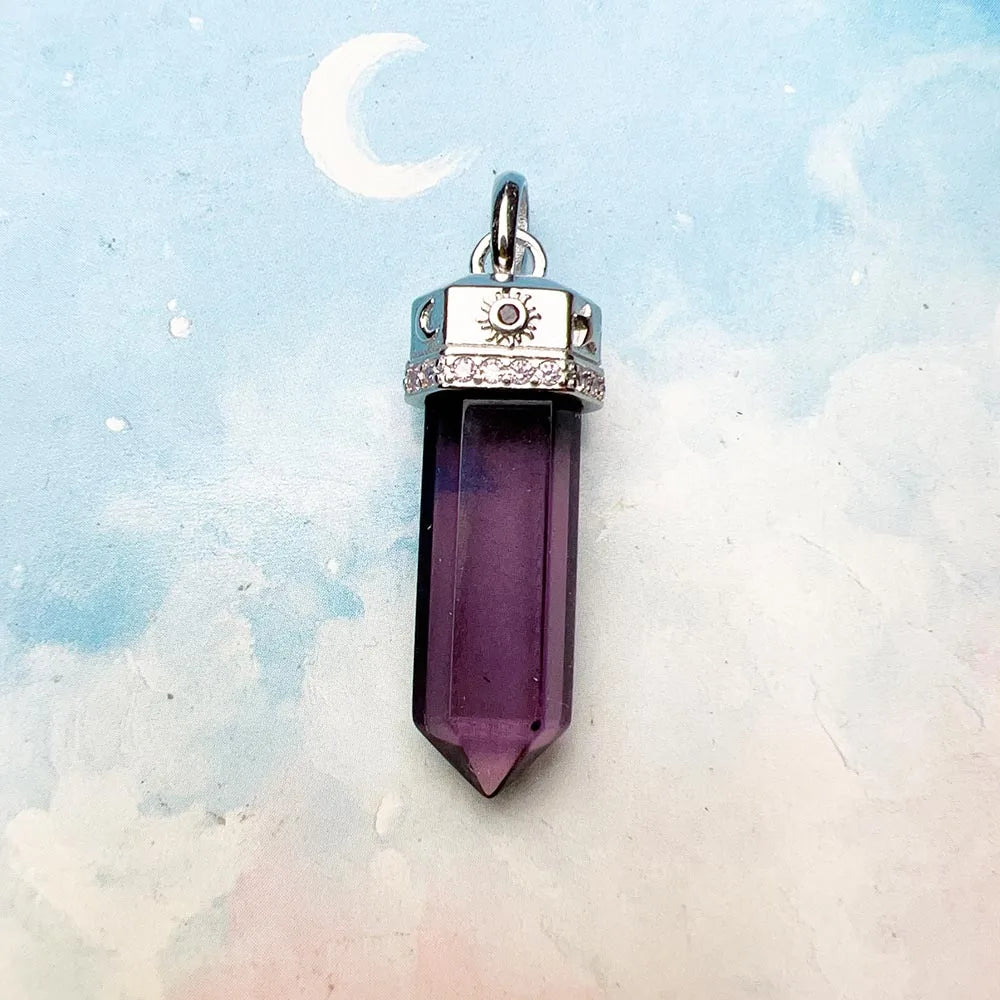 Amethyst Hexagon Cosmic Talisman Pendant – 925 Sterling Silver with Zircon Accents