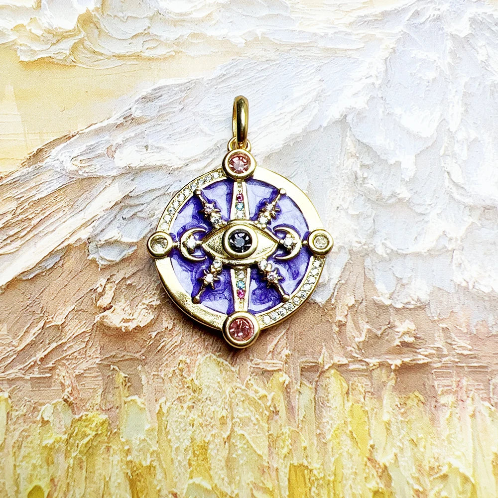 Cosmic Talisman Pendant – 18K Gold Plated 925 Sterling Silver Violet Enamel Necklace