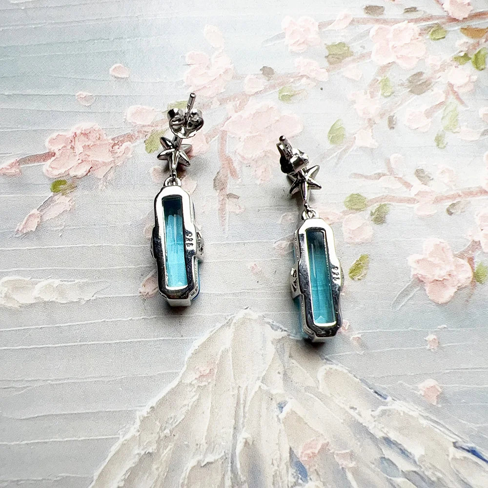 Lucky Blue Star Earrings – 925 Sterling Silver with Sky-Blue Zircon