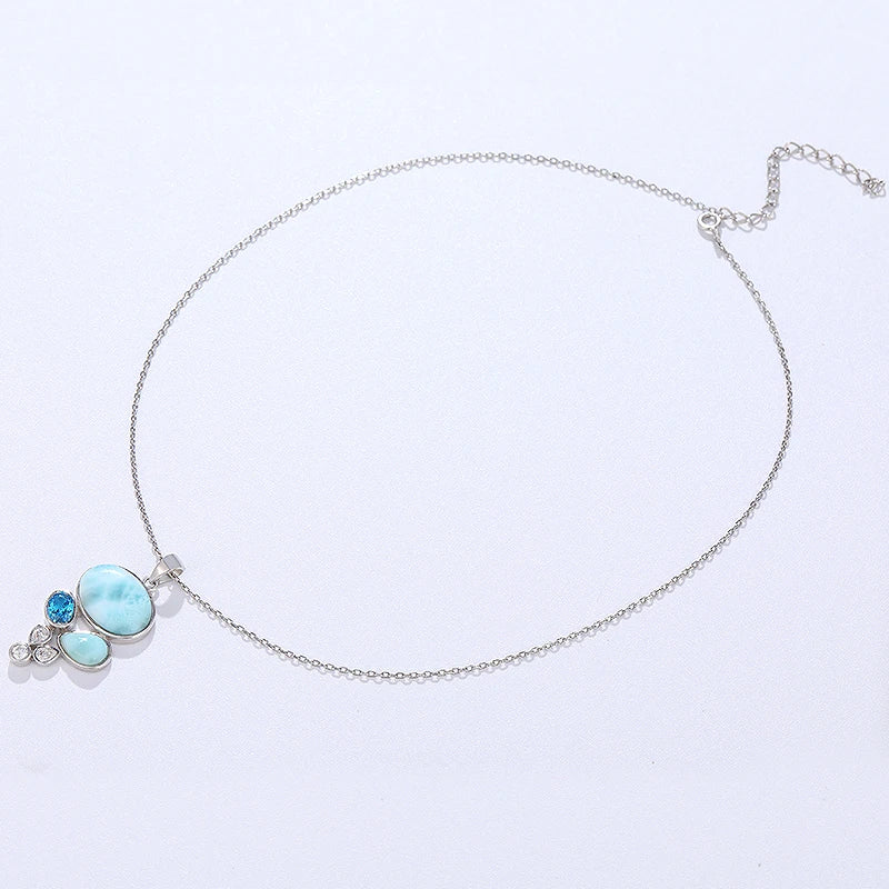 Celestial Cascade Larimar Pendant – 925 Sterling Silver with Platinum Plating for Peace & Manifestation