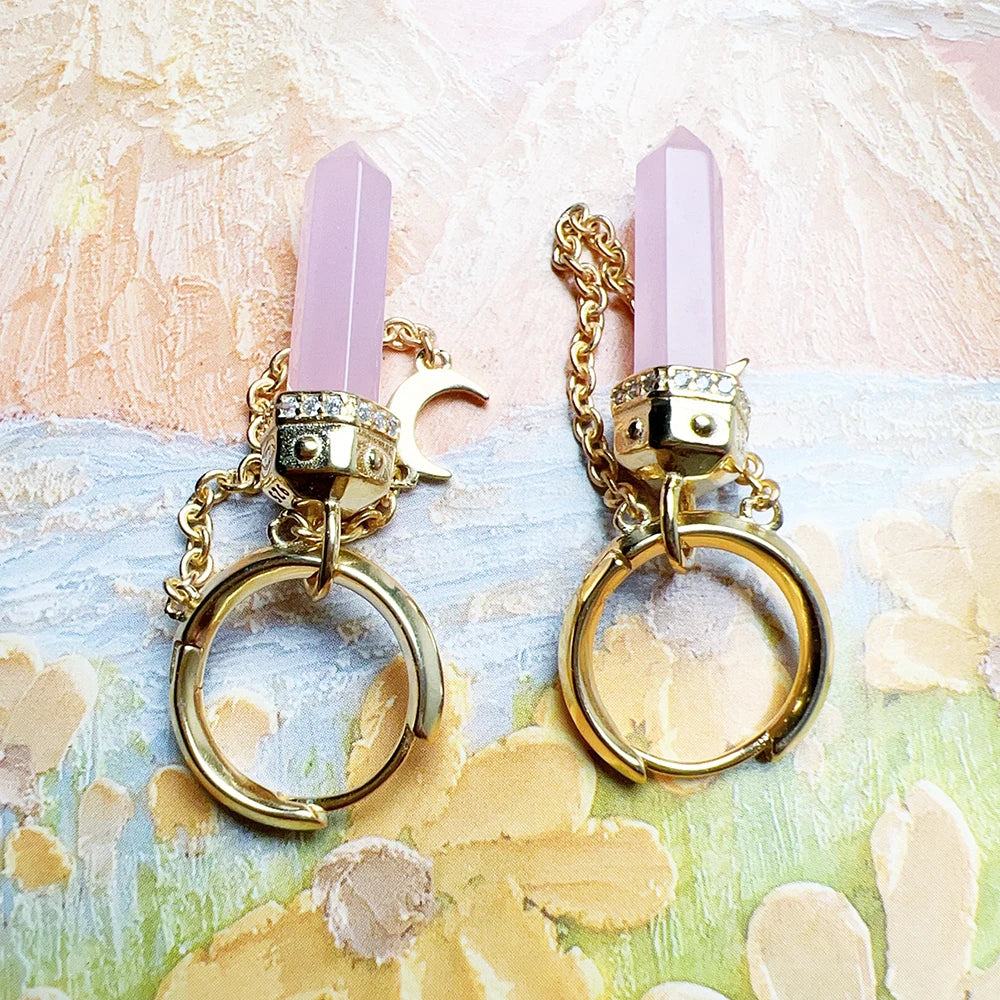 Rose Quartz Crystal Hoop Earrings – 925 Sterling Silver with 18k Gold Plating