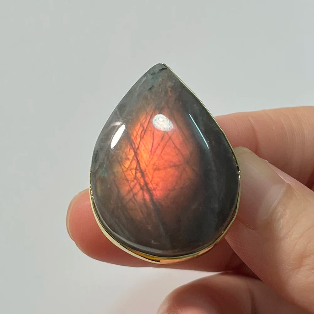 Natural Labradorite Adjustable Ring – Multicolour Healing Stone for Intuition & Protection
