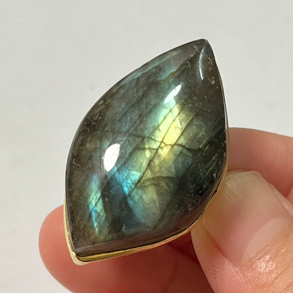 Natural Labradorite Adjustable Ring – Multicolour Healing Stone for Intuition & Protection