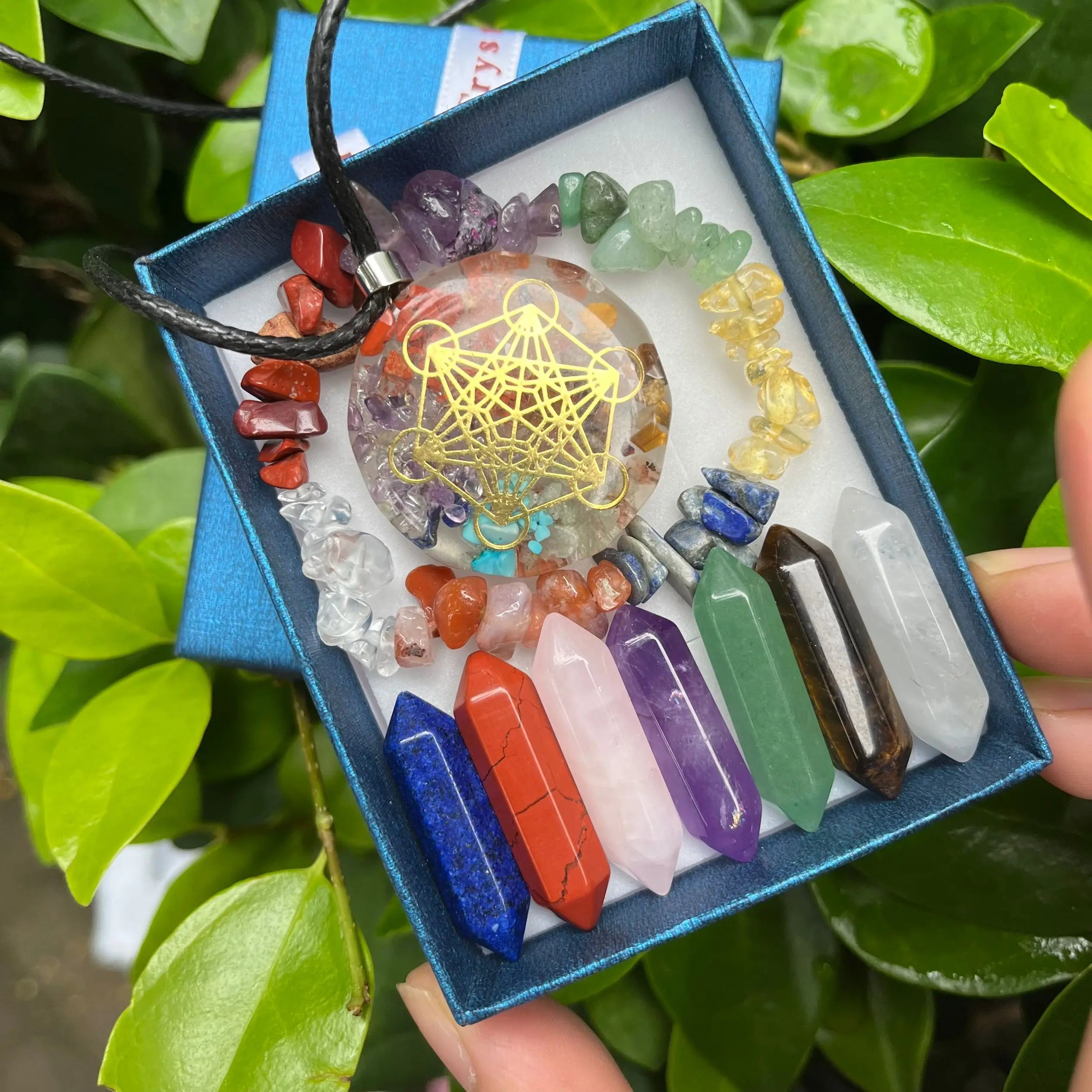 🌈 9pcs Chakra Healing Quartz Crystal Set – Pointed Hexagon Gemstones for Meditation & Energy Balance