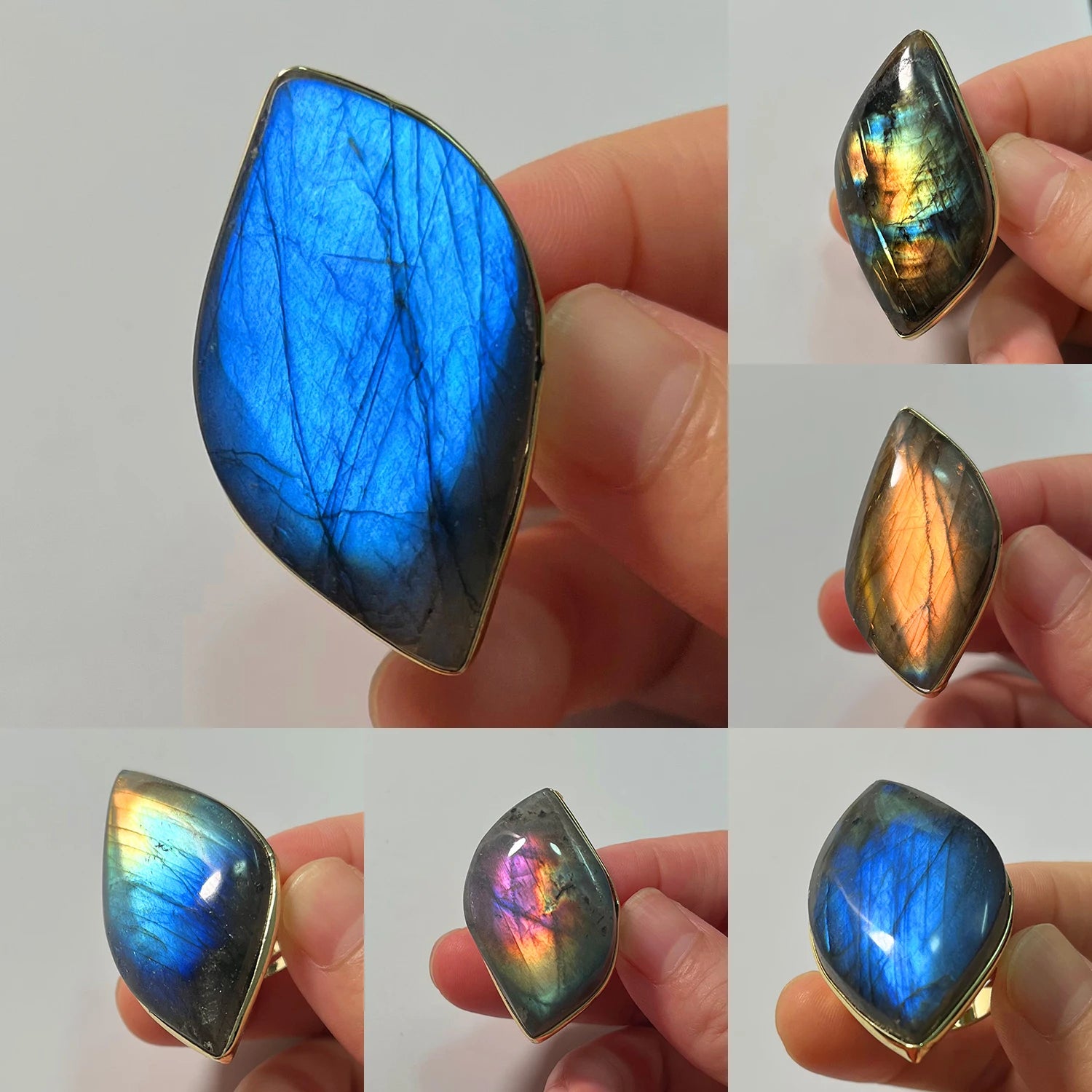 Natural Labradorite Adjustable Ring – Multicolour Healing Stone for Intuition & Protection