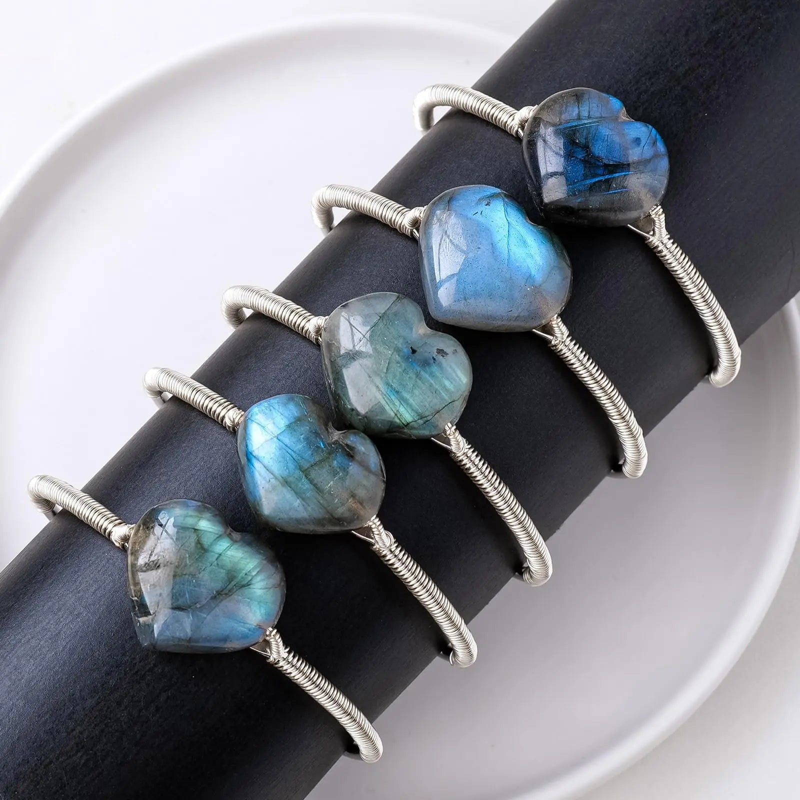 1pc Labradorite Heart Stone Adjustable Bracelet - Unisex Healing Crystal Jewelry