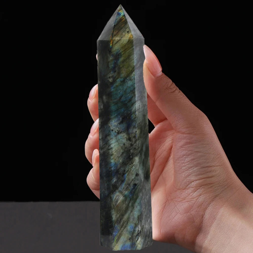 15cm Natural Crystal Tower – Amethyst, Lapis Lazuli, Labradorite & Obsidian Hexagonal Prism Wand