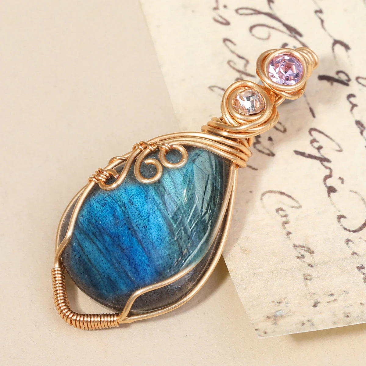 ✨ Labradorite Rainbow Gemstone Pendant – Copper Wire Wrapped Necklace