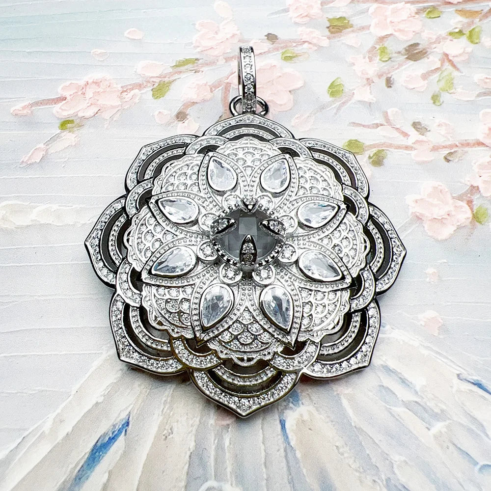 Lotus Flower Pendant – 925 Sterling Silver with White Zircon Accents