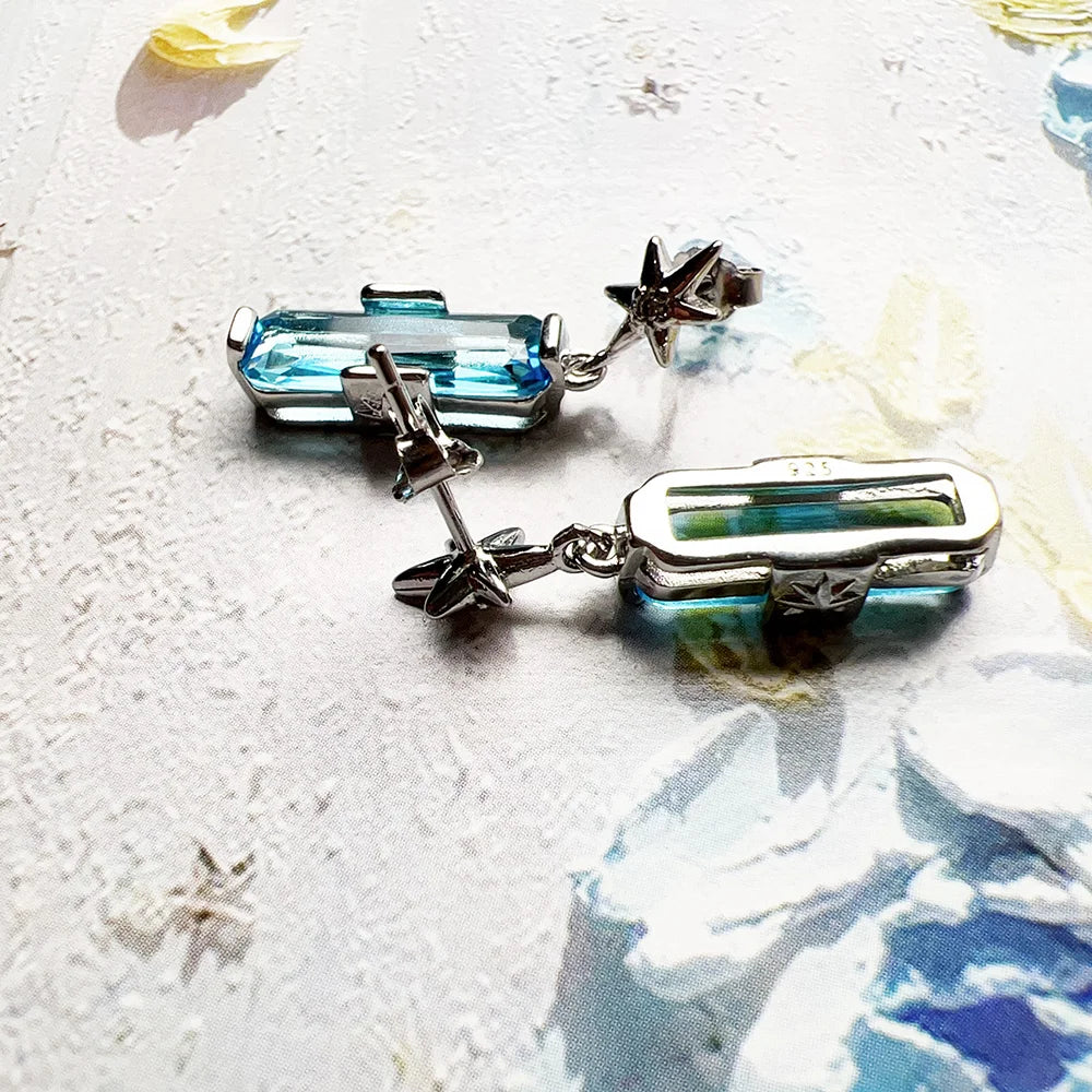 Lucky Blue Star Earrings – 925 Sterling Silver with Sky-Blue Zircon