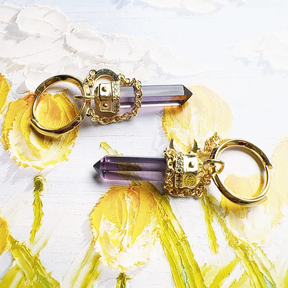 Moon & Serpent Amethyst Hoop Earrings – 18K Gold Plated 925 Sterling Silver Cosmic Talismans
