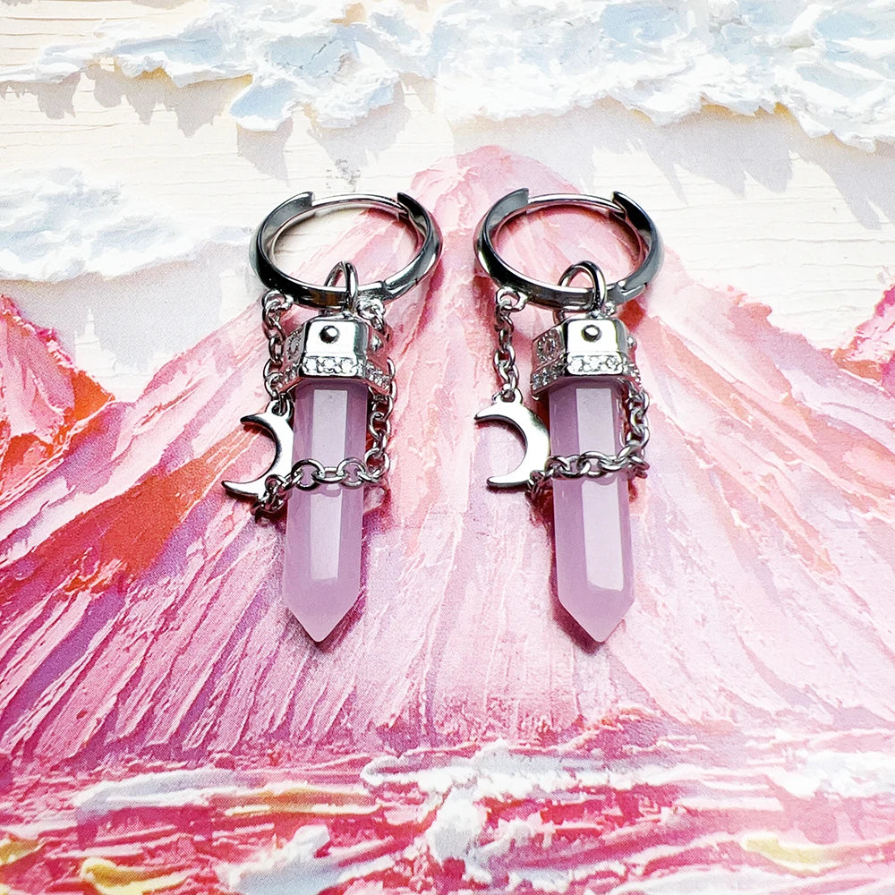 Brie & Marie Rose Quartz Hexagon Crystal Hoop Earrings – 925 Sterling Silver Hoops of Love & Healing