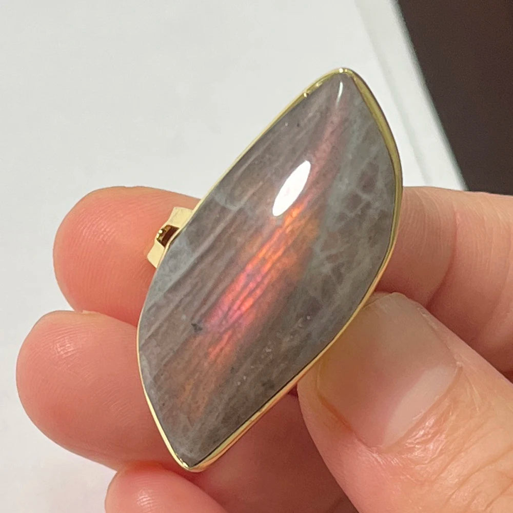 Natural Labradorite Adjustable Ring – Multicolour Healing Stone for Intuition & Protection