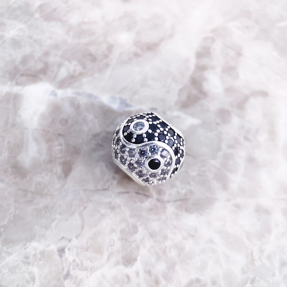 Yin Yang Charm Bead – 925 Sterling Silver Micro Pave Talisman with Zircon