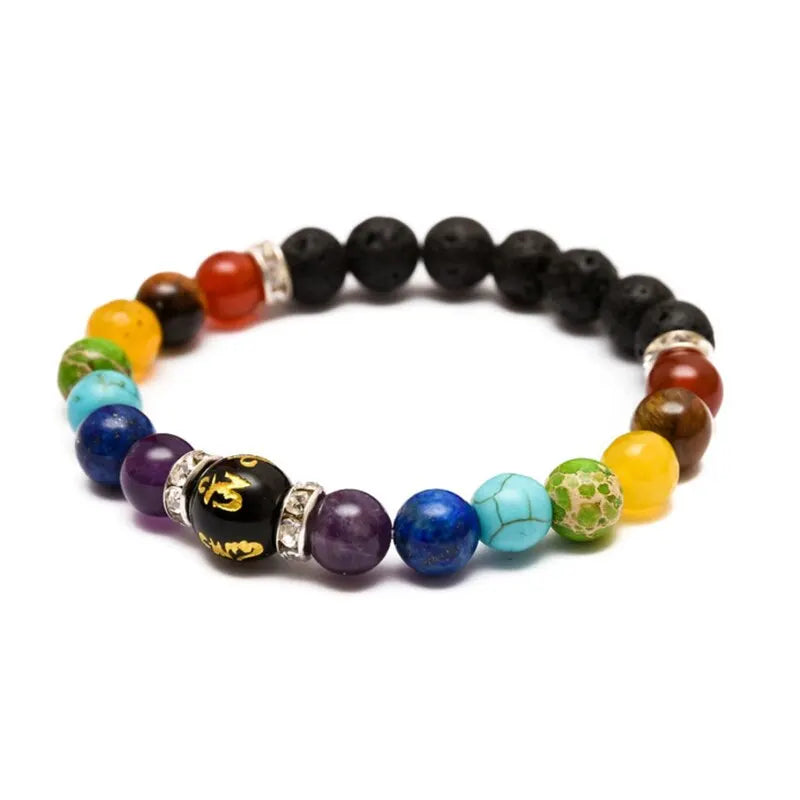 2PCS 7 Chakra Energy Bracelet with Meaning Card – Natural Volcanic Stone Healing Jewelry (Unisex)