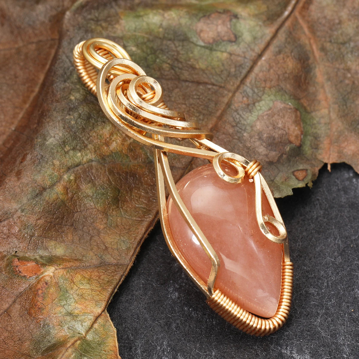 Natural Himalayan Sunstone Pendant – Copper Wire Wrapped Necklace with Chain | Happiness, Freedom & Abundance Crystal Jewelry