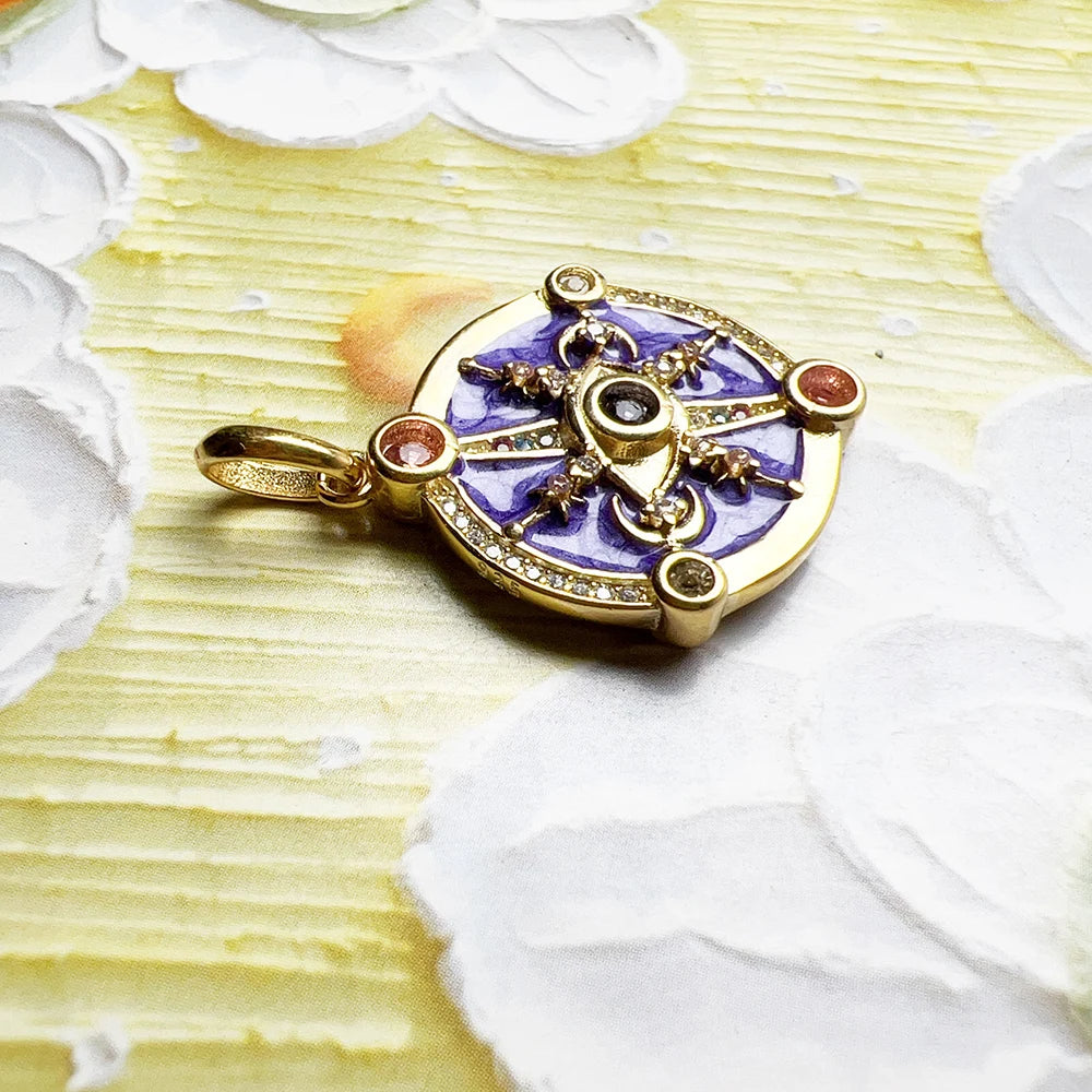 Cosmic Talisman Pendant – 18K Gold Plated 925 Sterling Silver Violet Enamel Necklace