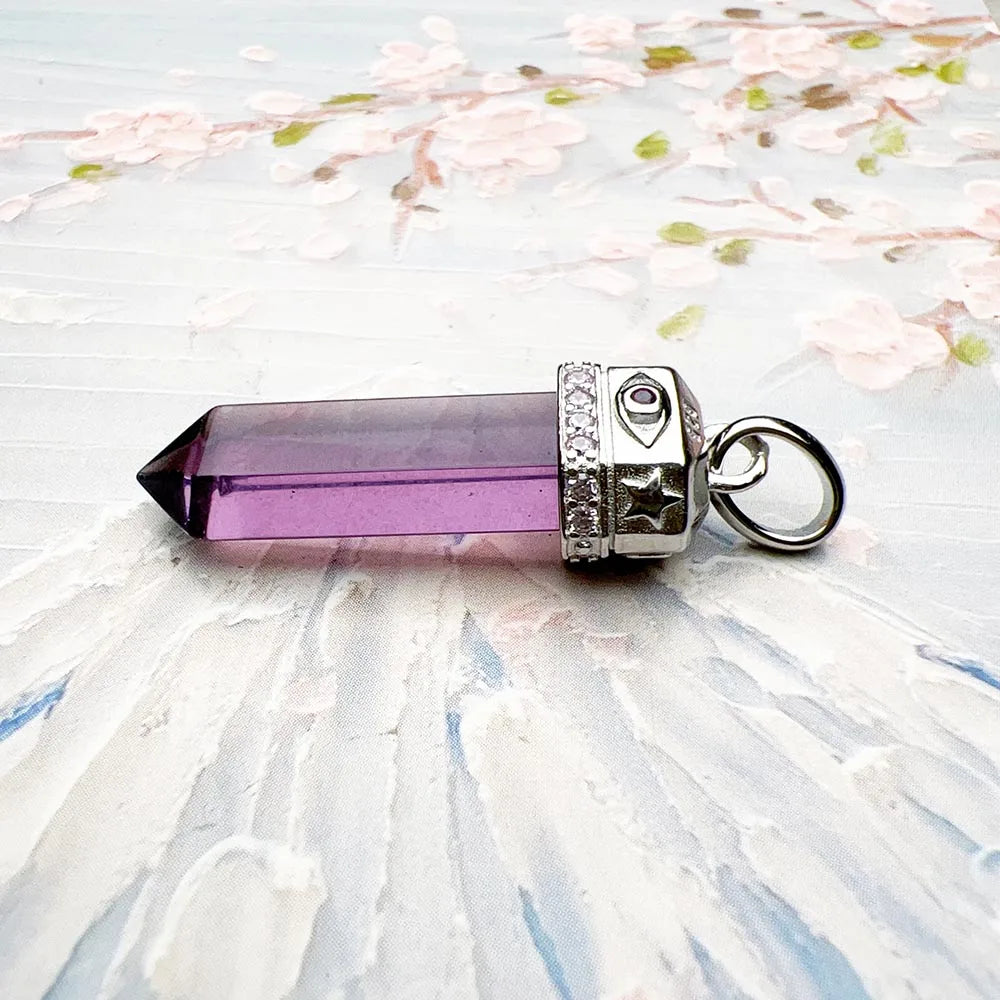 Amethyst Hexagon Cosmic Talisman Pendant – 925 Sterling Silver with Zircon Accents