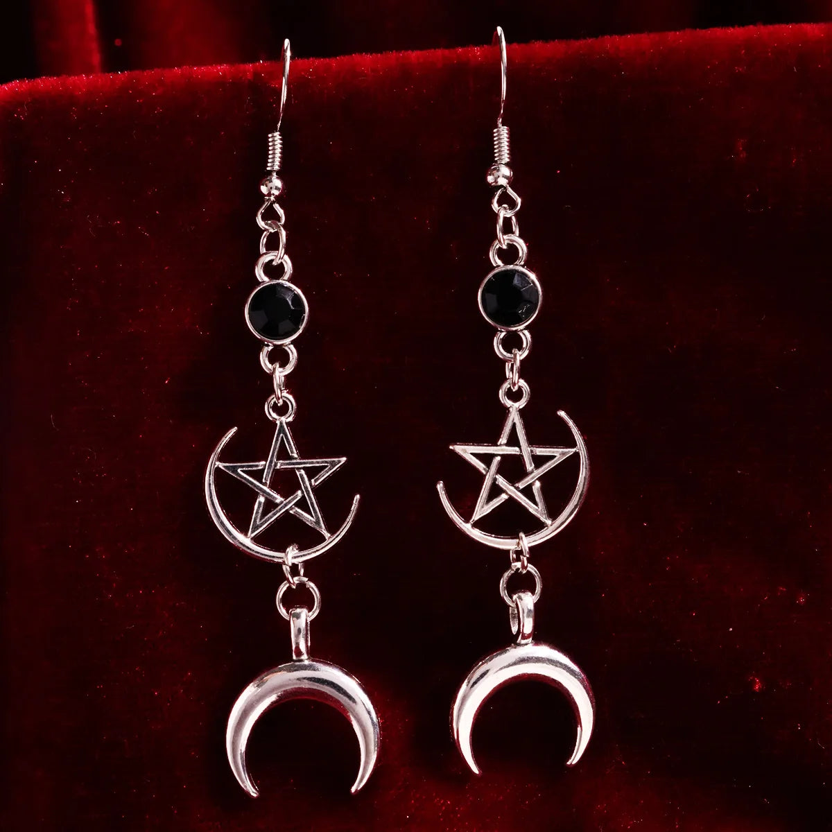 HUANZHI Gothic Star Moon Drop Earring Punk Y2K Silver Color Party Tassel Pendant Jewelry for Women Men 2023 New Trendy