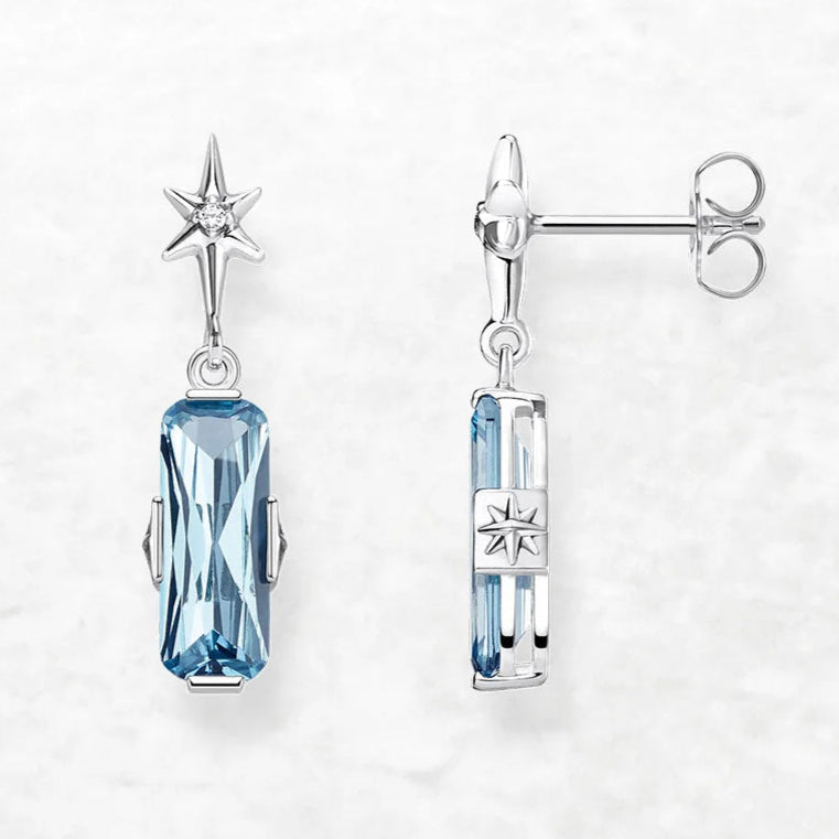 Lucky Blue Star Earrings – 925 Sterling Silver with Sky-Blue Zircon