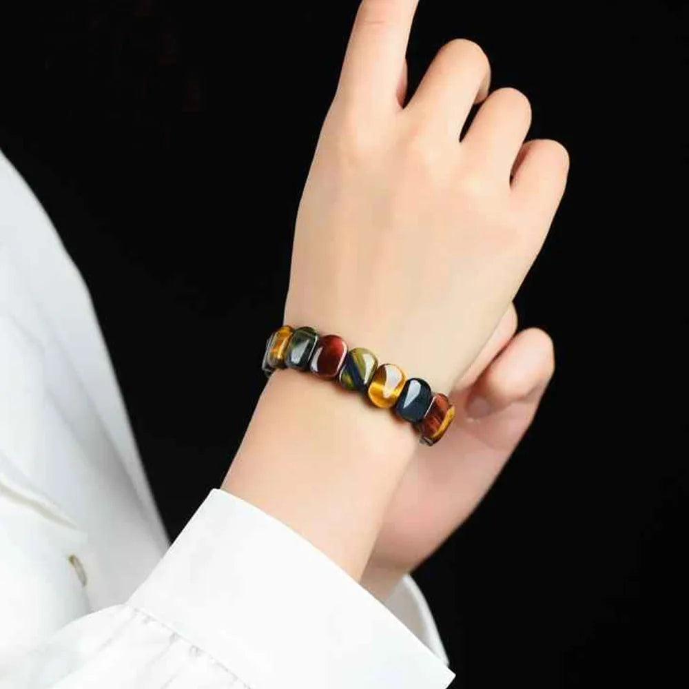 Natural Colored Tiger Eye Stone Bracelet – Square Beads Feng Shui Bangle