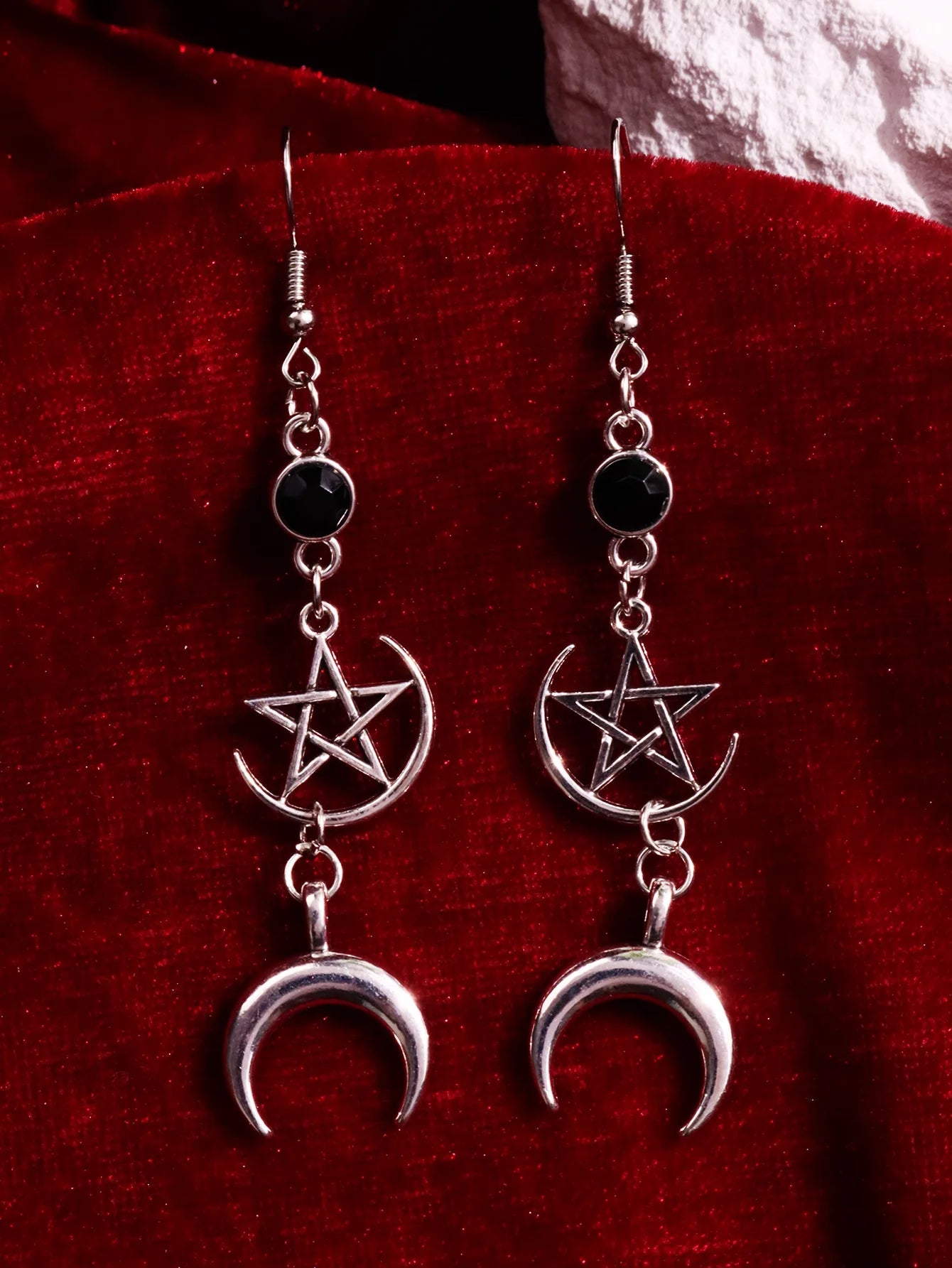 HUANZHI Gothic Star Moon Drop Earring Punk Y2K Silver Color Party Tassel Pendant Jewelry for Women Men 2023 New Trendy