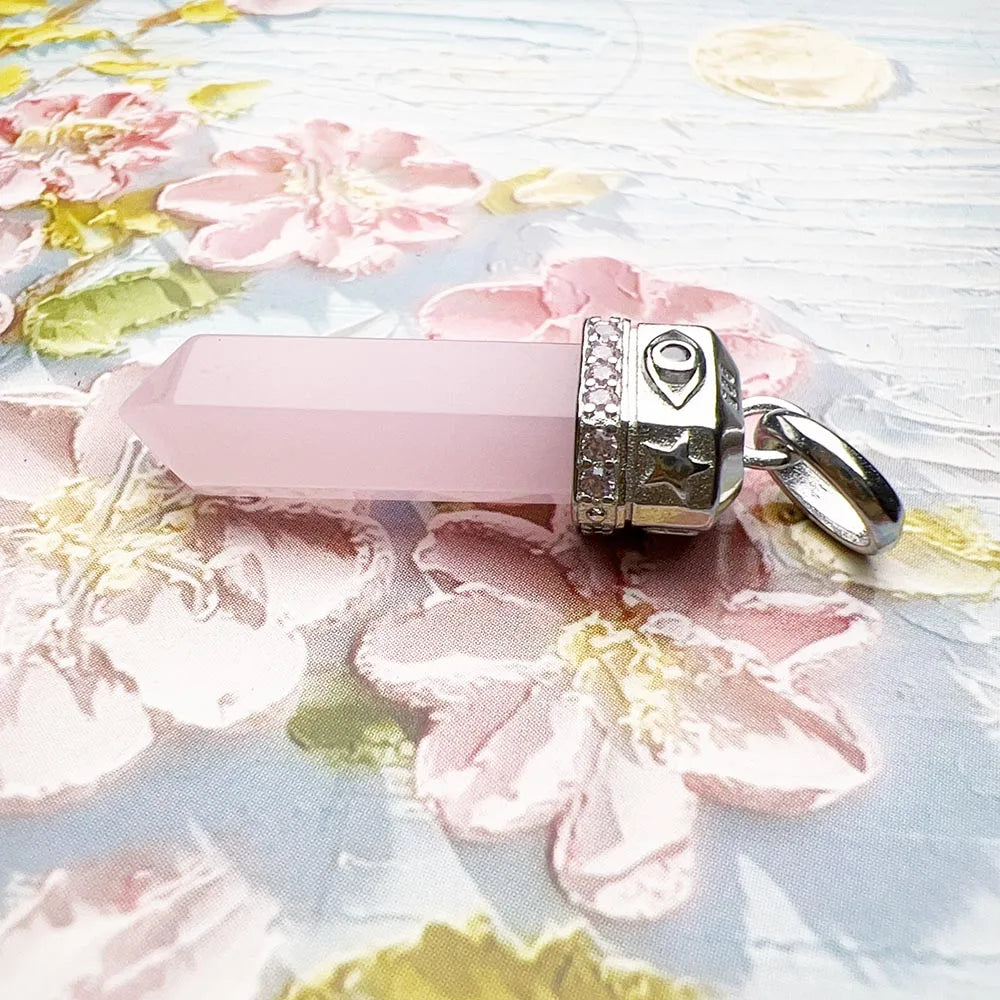 Hexagonal Rose Quartz Pendant – 925 Sterling Silver Crystal Necklace of Love & Healing