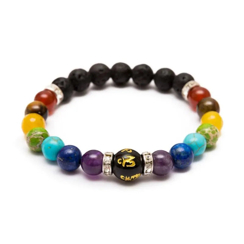 2PCS 7 Chakra Energy Bracelet with Meaning Card – Natural Volcanic Stone Healing Jewelry (Unisex)