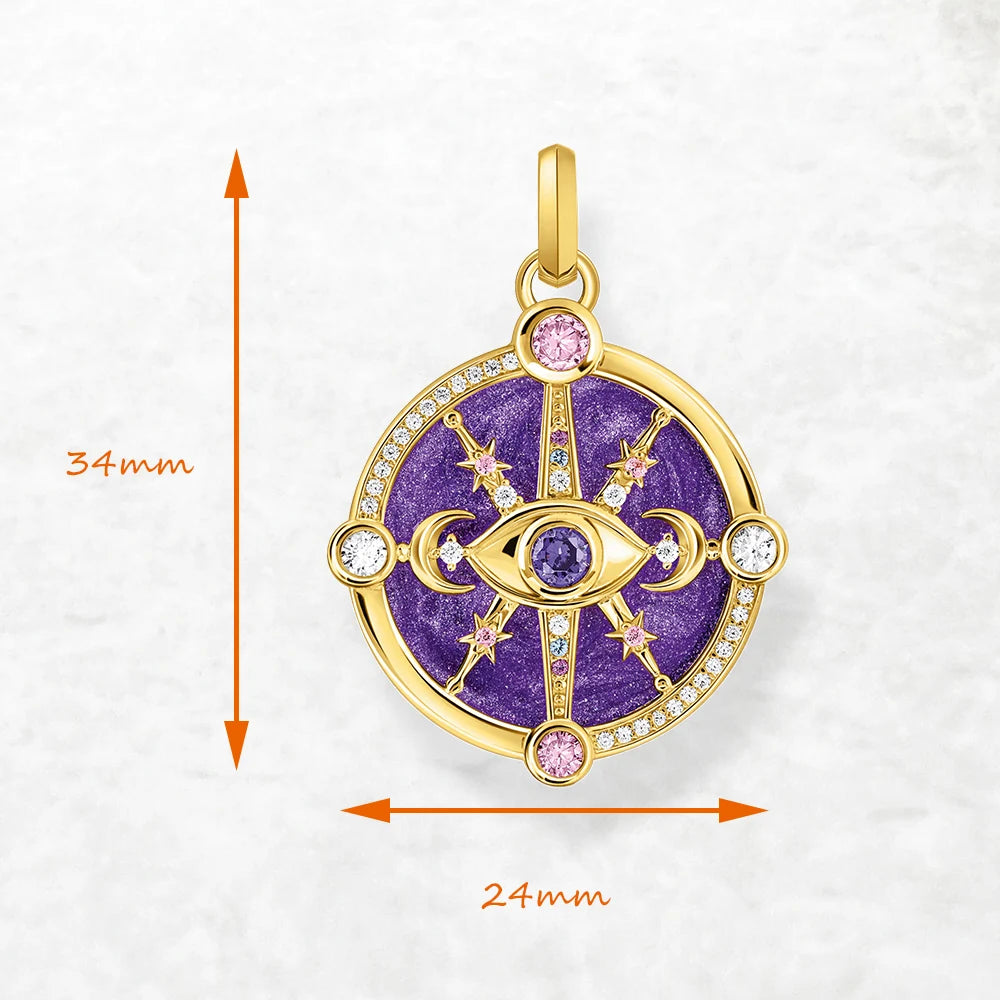 Cosmic Talisman Pendant – 18K Gold Plated 925 Sterling Silver Violet Enamel Necklace