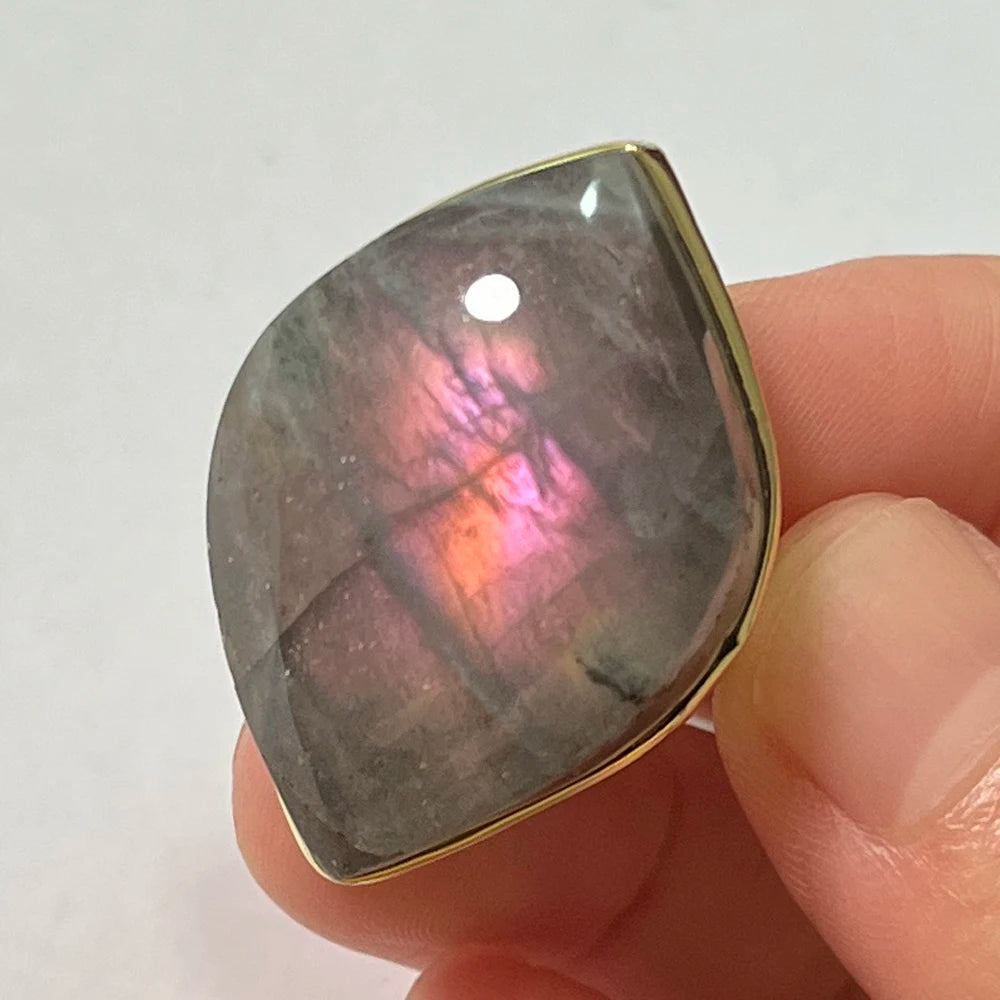 Natural Labradorite Adjustable Ring – Multicolour Healing Stone for Intuition & Protection