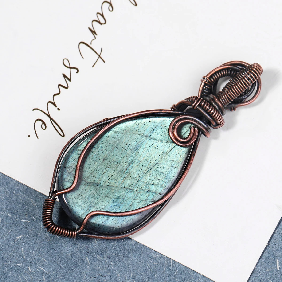 Handmade Copper Wire Wrapped Labradorite Pendant Necklace