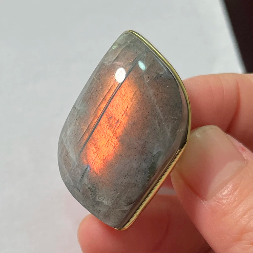 Natural Labradorite Adjustable Ring – Multicolour Healing Stone for Intuition & Protection