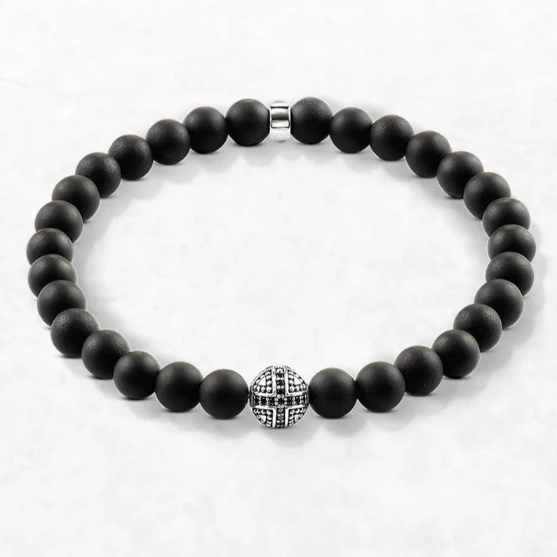 Matte Black Obsidian & Silver Karma Bracelet – 925 Sterling Silver