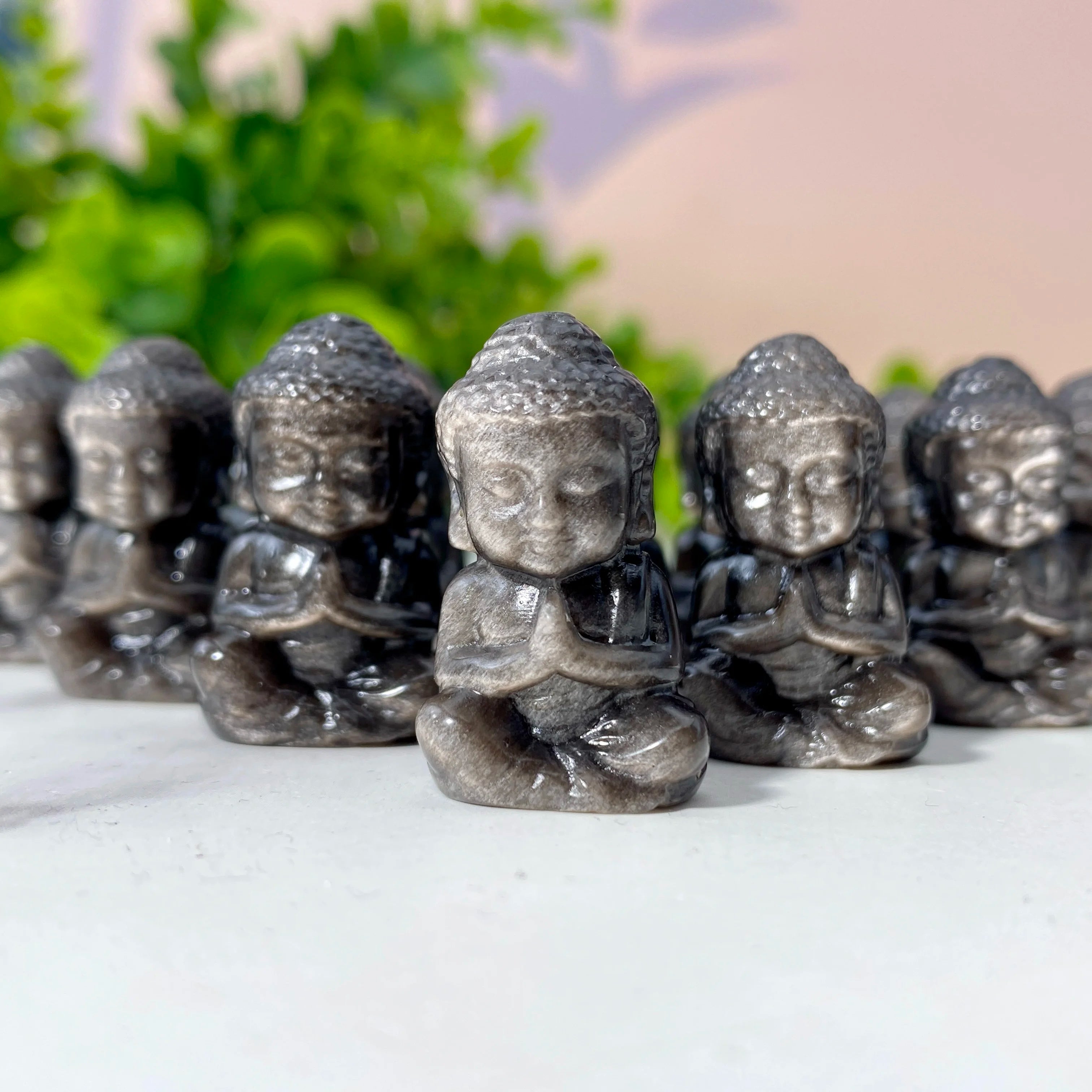Silver Obsidian Mini Buddha Carving – Handcrafted Crystal Statue (Random 1PC, 1.9–3cm)