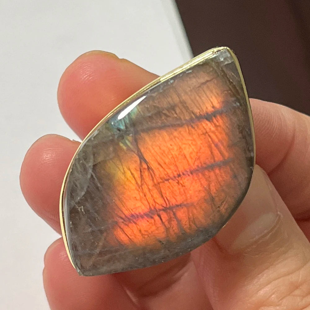 Natural Labradorite Adjustable Ring – Multicolour Healing Stone for Intuition & Protection