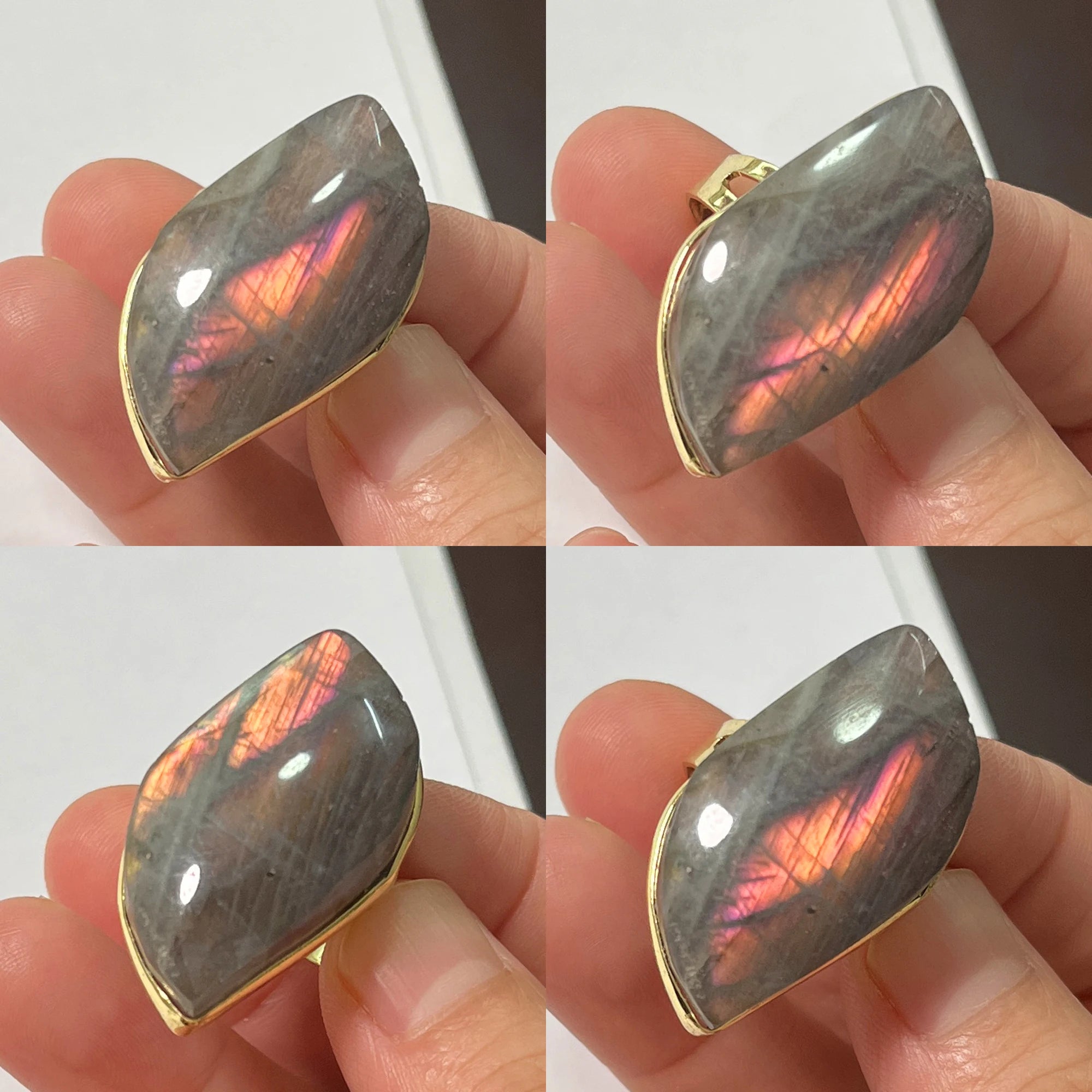 Natural Labradorite Adjustable Ring – Multicolour Healing Stone for Intuition & Protection
