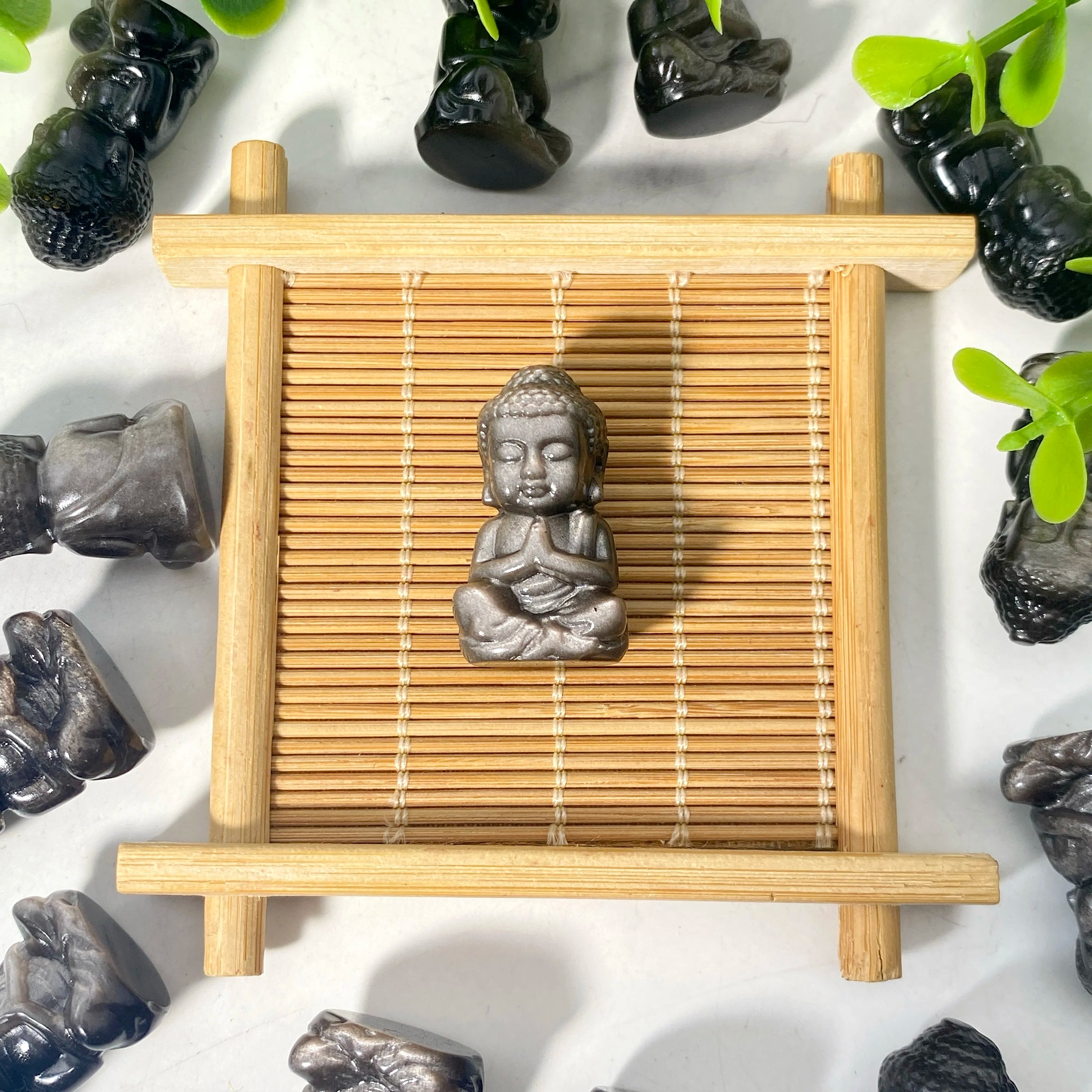 Silver Obsidian Mini Buddha Carving – Handcrafted Crystal Statue (Random 1PC, 1.9–3cm)