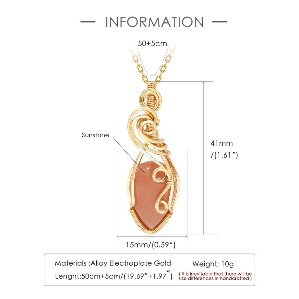 Natural Himalayan Sunstone Pendant – Copper Wire Wrapped Necklace with Chain | Happiness, Freedom & Abundance Crystal Jewelry