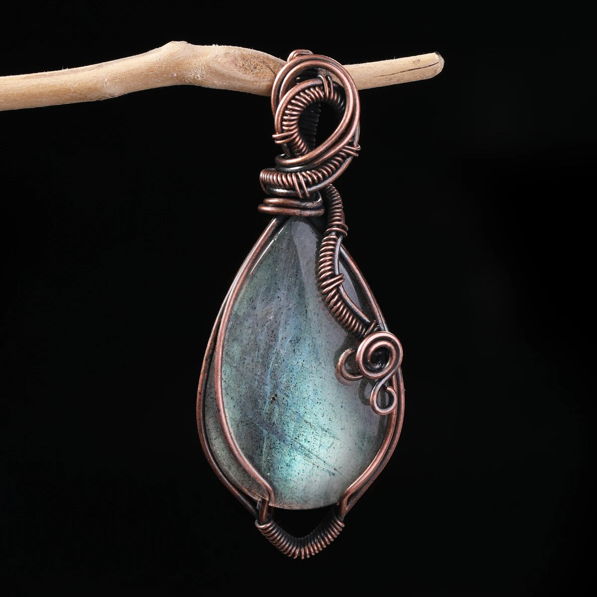 Handmade Copper Wire Wrapped Labradorite Pendant Necklace
