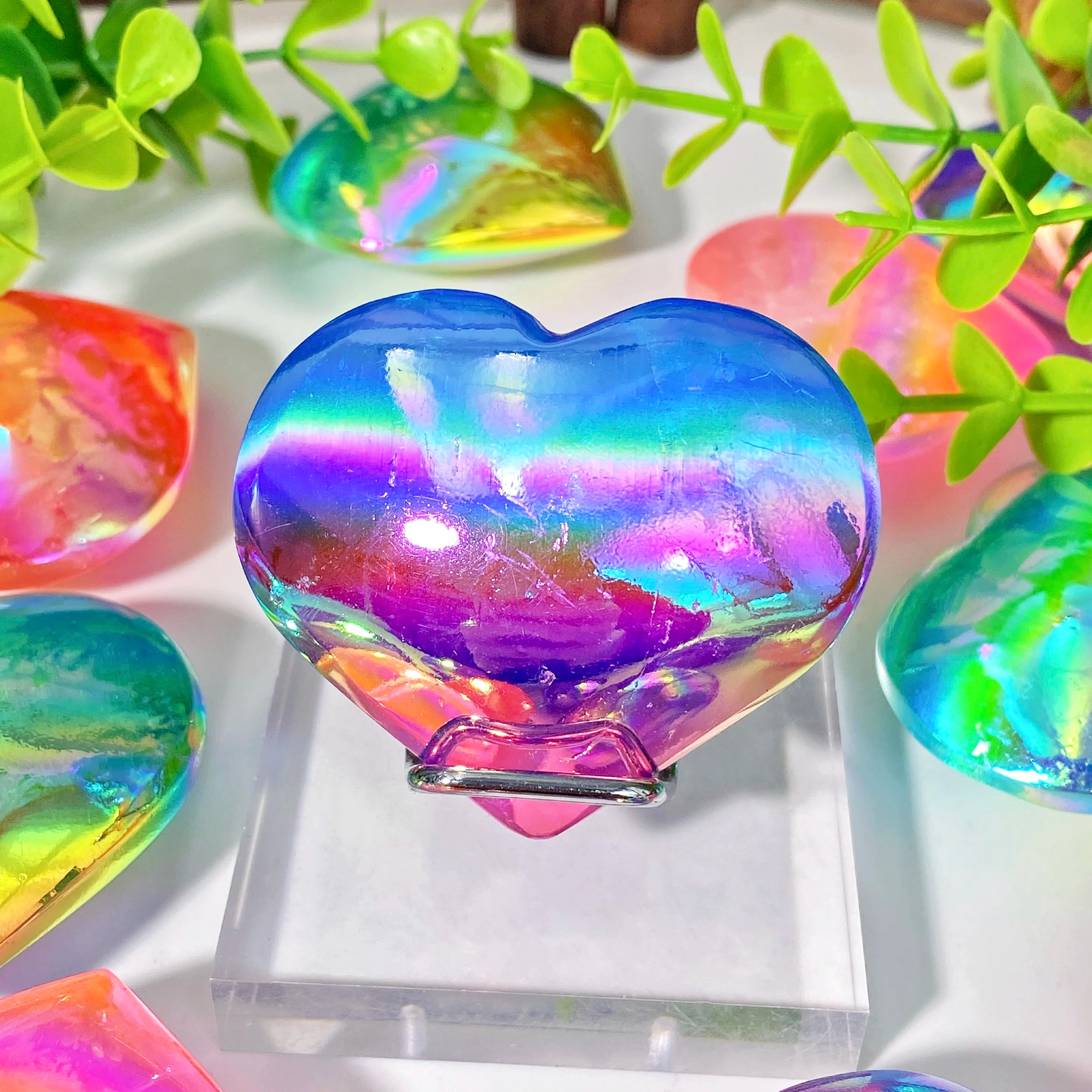 🌈 Aura Selenite Heart Crystal – Healing & Spiritual Growth Stone