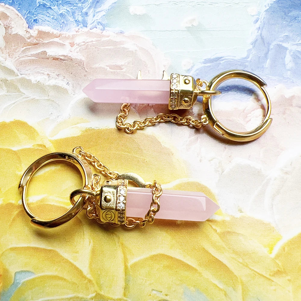 Rose Quartz Crystal Hoop Earrings – 925 Sterling Silver with 18k Gold Plating