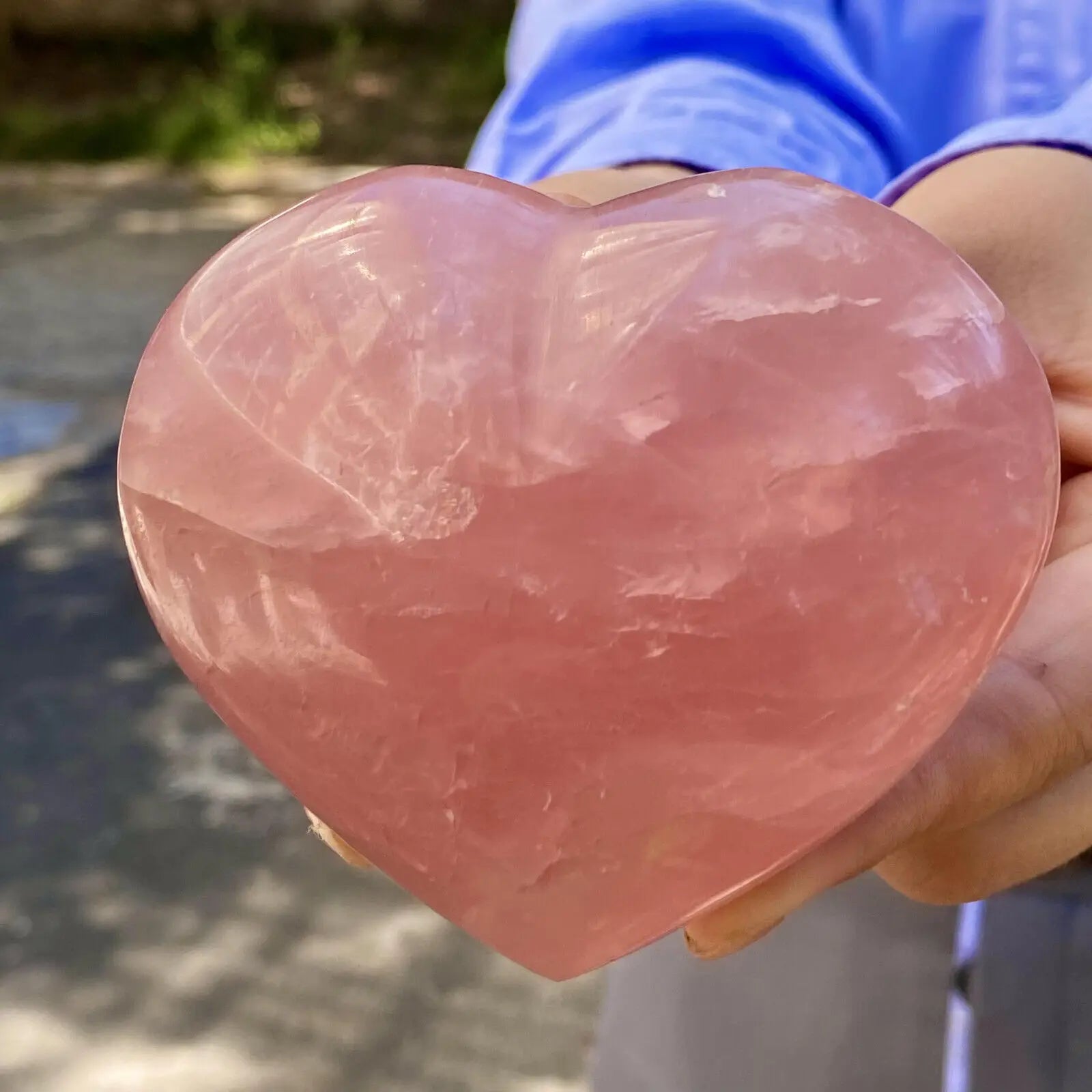 Natural Pink Rose Quartz Crystal Carved Heart Shaped Healing