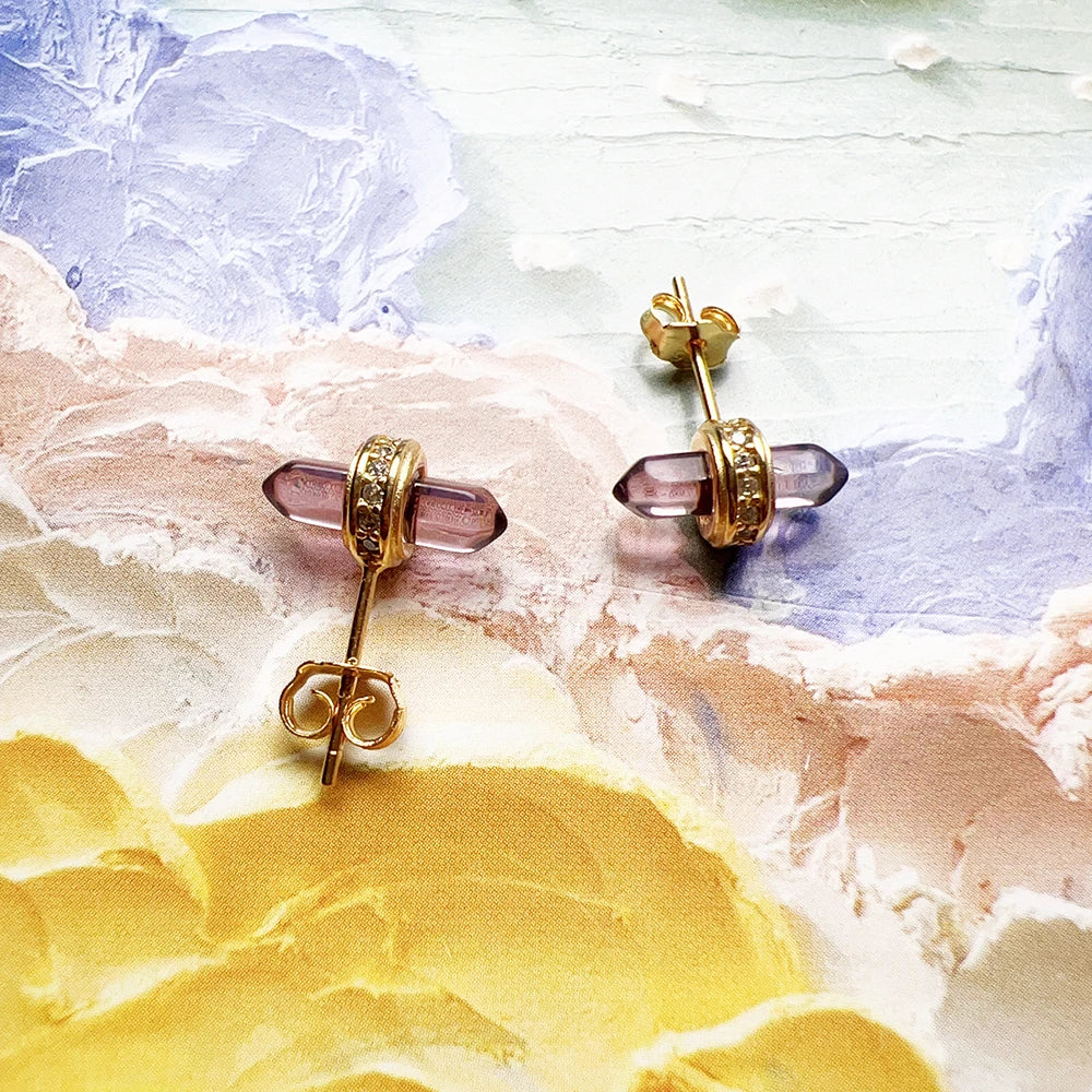 Amethyst Crystal Stud Earrings – 18K Gold Plated 925 Sterling Silver Bohemian Jewelry