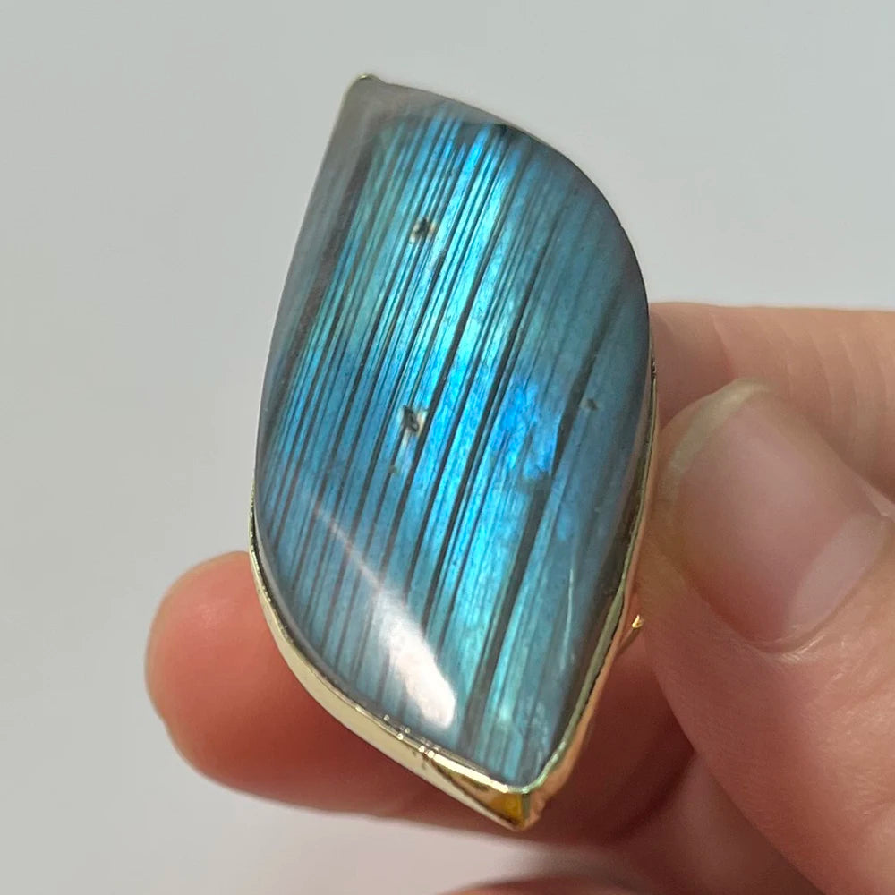 Natural Labradorite Adjustable Ring – Multicolour Healing Stone for Intuition & Protection