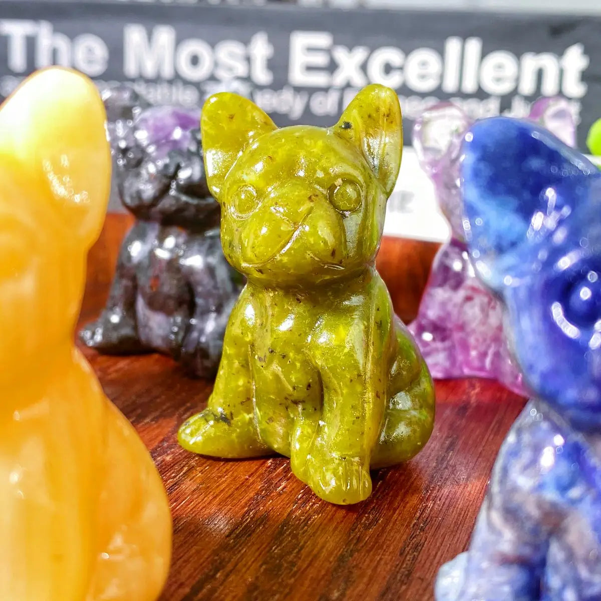 Crystal Pug Dog Figurine – Hand-Carved Natural Gemstone Healing Stone (1PC)