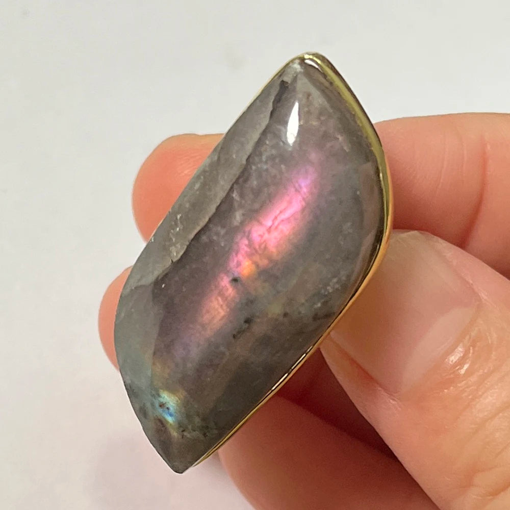 Natural Labradorite Adjustable Ring – Multicolour Healing Stone for Intuition & Protection