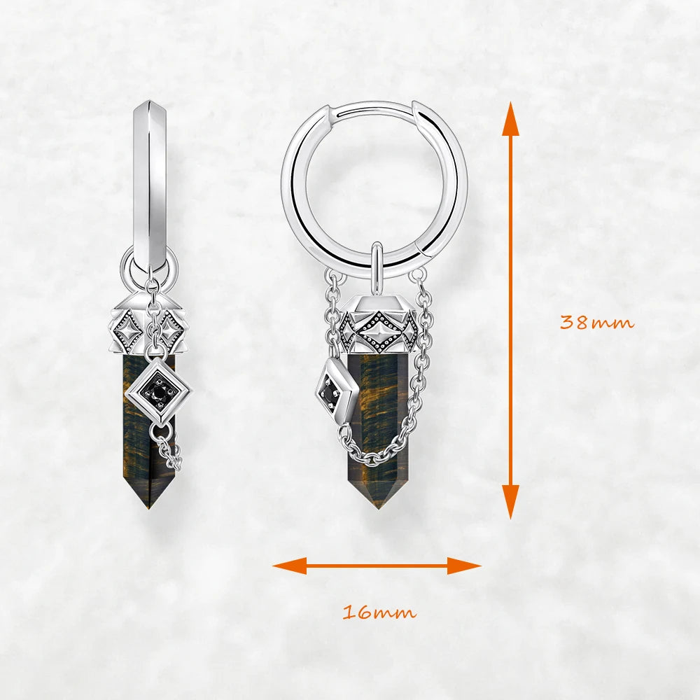 Tiger’s Eye Crystal Hoop Earrings – 925 Sterling Silver Unisex Jewelry