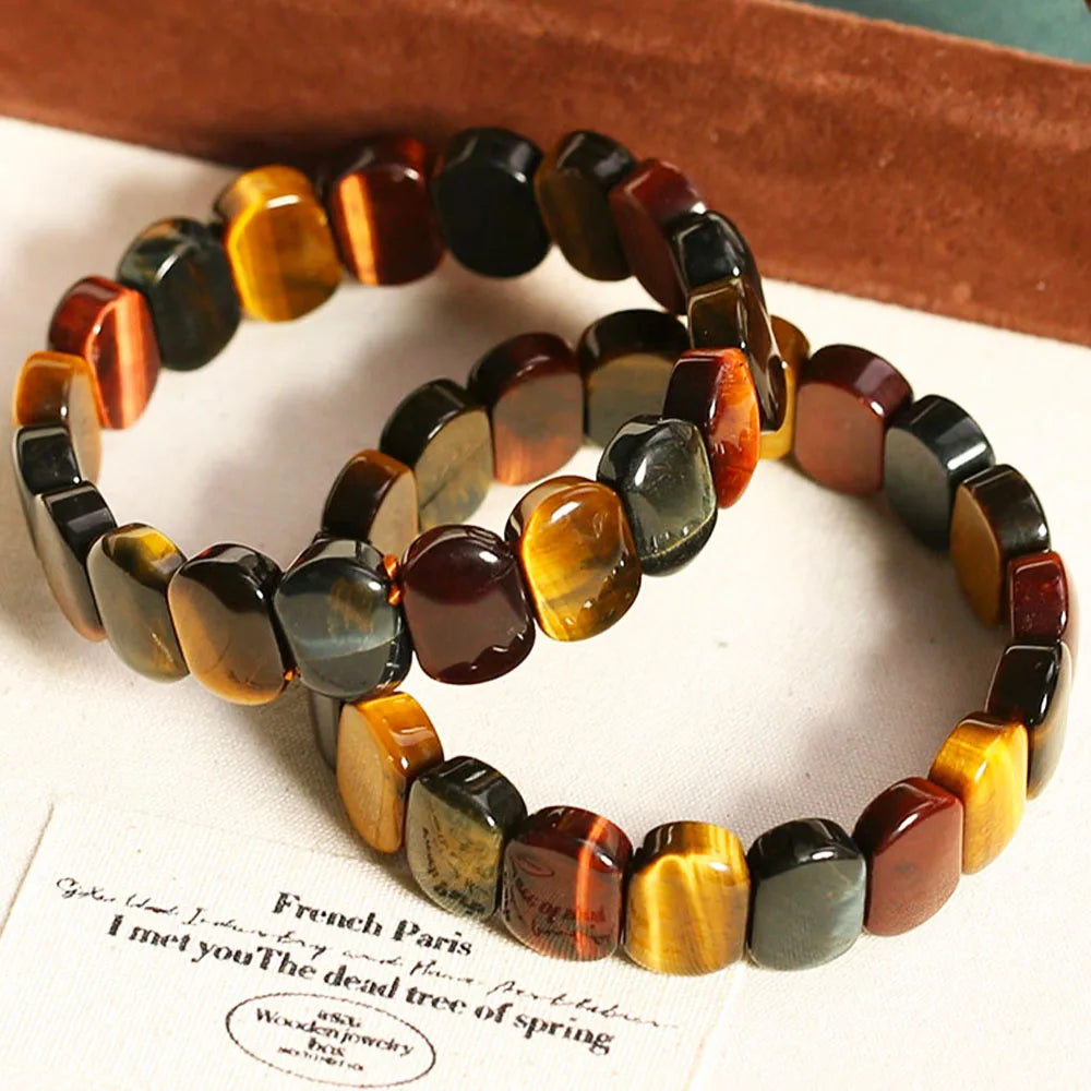Natural Colored Tiger Eye Stone Bracelet – Square Beads Feng Shui Bangle
