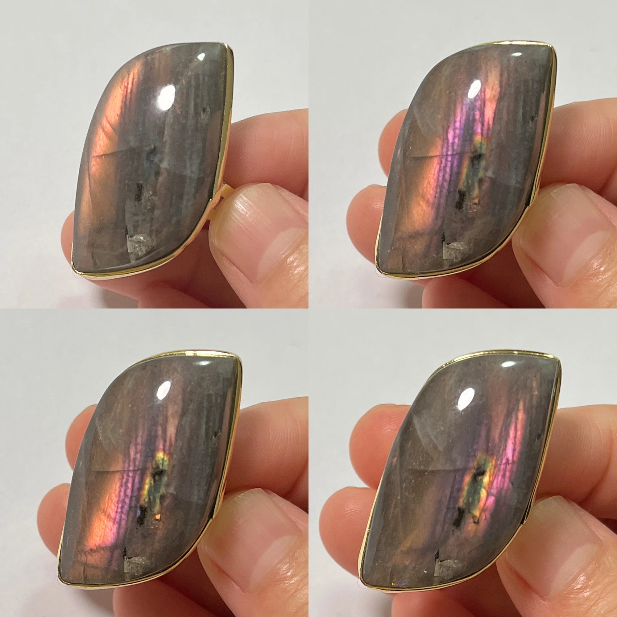 Natural Labradorite Adjustable Ring – Multicolour Healing Stone for Intuition & Protection
