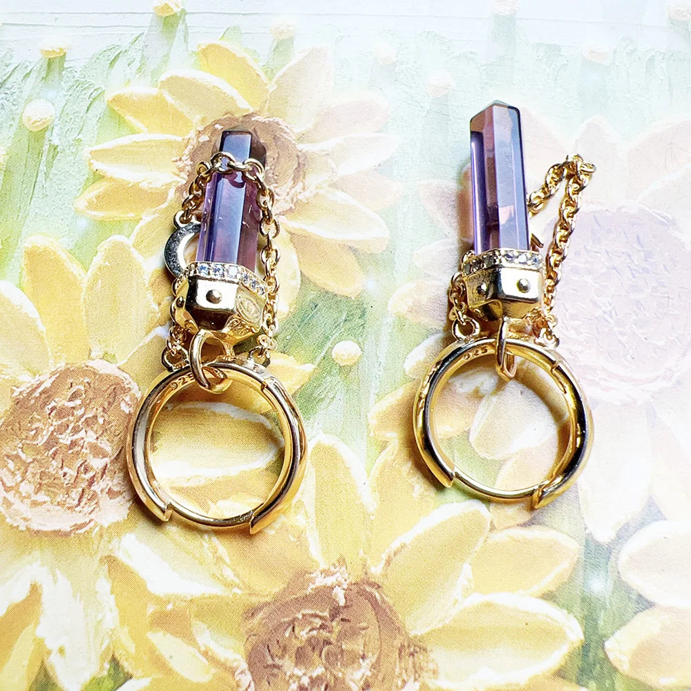 Moon & Serpent Amethyst Hoop Earrings – 18K Gold Plated 925 Sterling Silver Cosmic Talismans